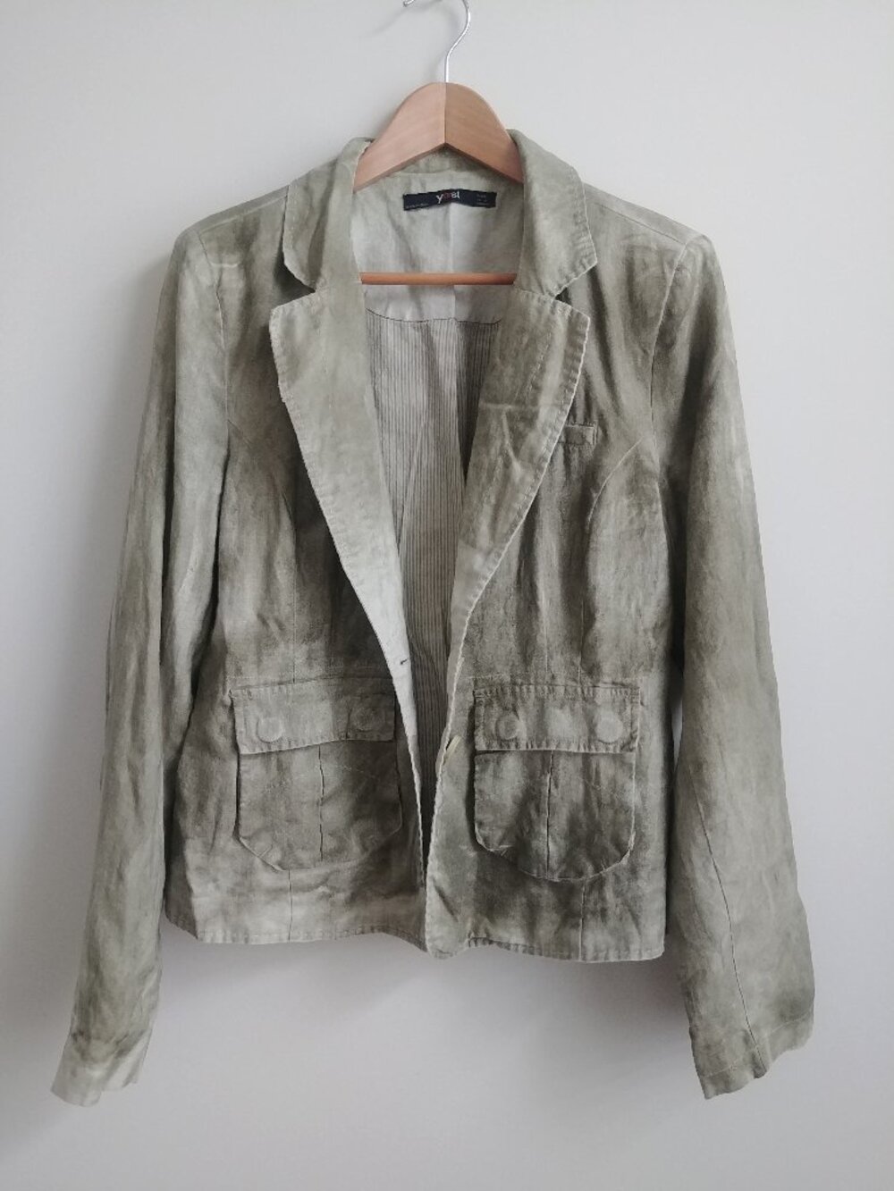 100% linen tie dye look green jacket blazer fully lined in cotton size 1…